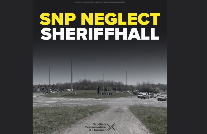 A photo of the Sheriffhall Roundabout with text that says 'SNP Neglect Sheriffhall'.