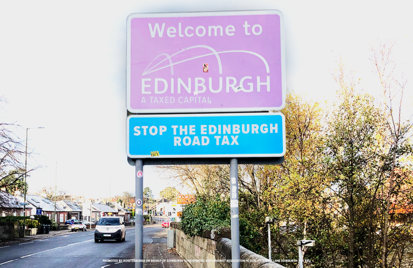 Sign in Edinburgh - with notice "stop the Edinburgh road tax"