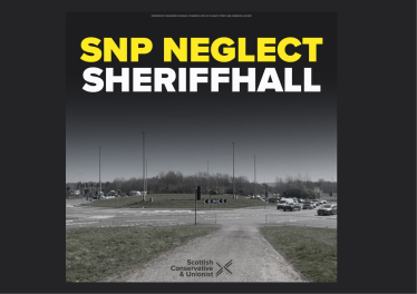 A photo of the Sheriffhall Roundabout with text that says 'SNP Neglect Sheriffhall'.
