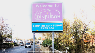Sign in Edinburgh - with notice "stop the Edinburgh road tax"